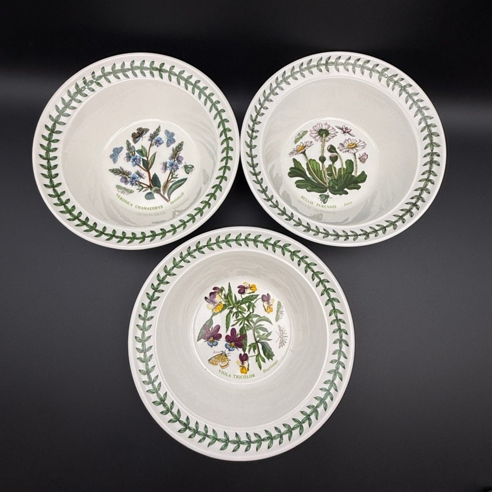Vtg Portmeirion Botanic Garden  Bowls Set of 3 6.5" Cereal Dessert Oatmeal